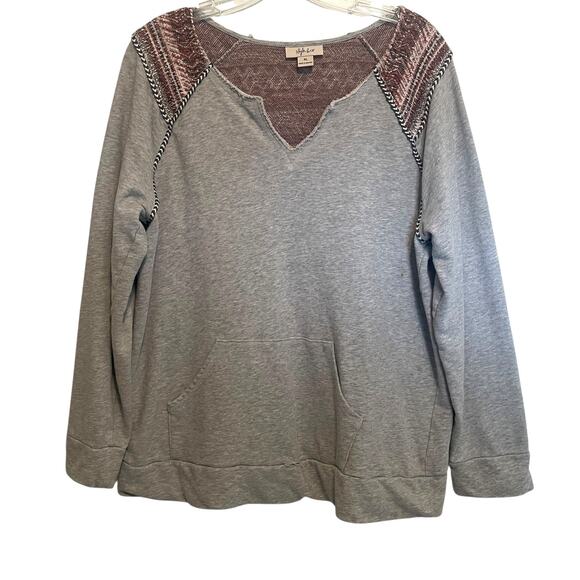 Style & Co Boho Sweatshirt Womens XL Western Boho Slouchy Cotton Lounge **FLAW - Picture 1 of 9